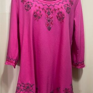 Johnny Was Pink Embroidered Tunic Top